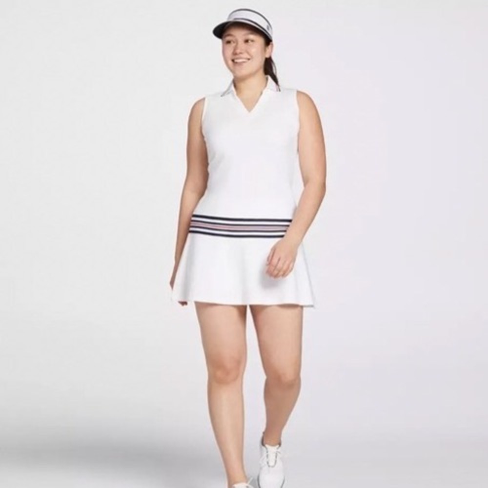 Lady Hagen Womens Taped Drop‎ Waist Golf Dress White Sleeveless WGH19451 L NEW